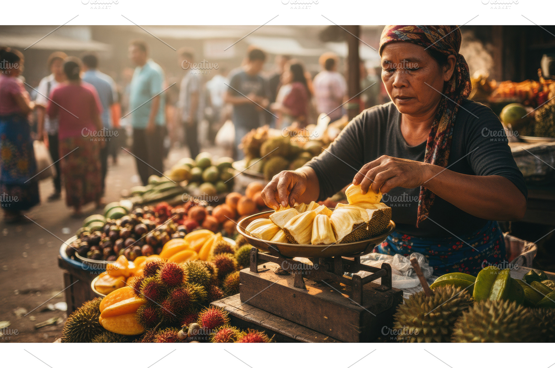 Seller woman wearing a headscarf, a Food & Drink Photo by Igor Tichonow