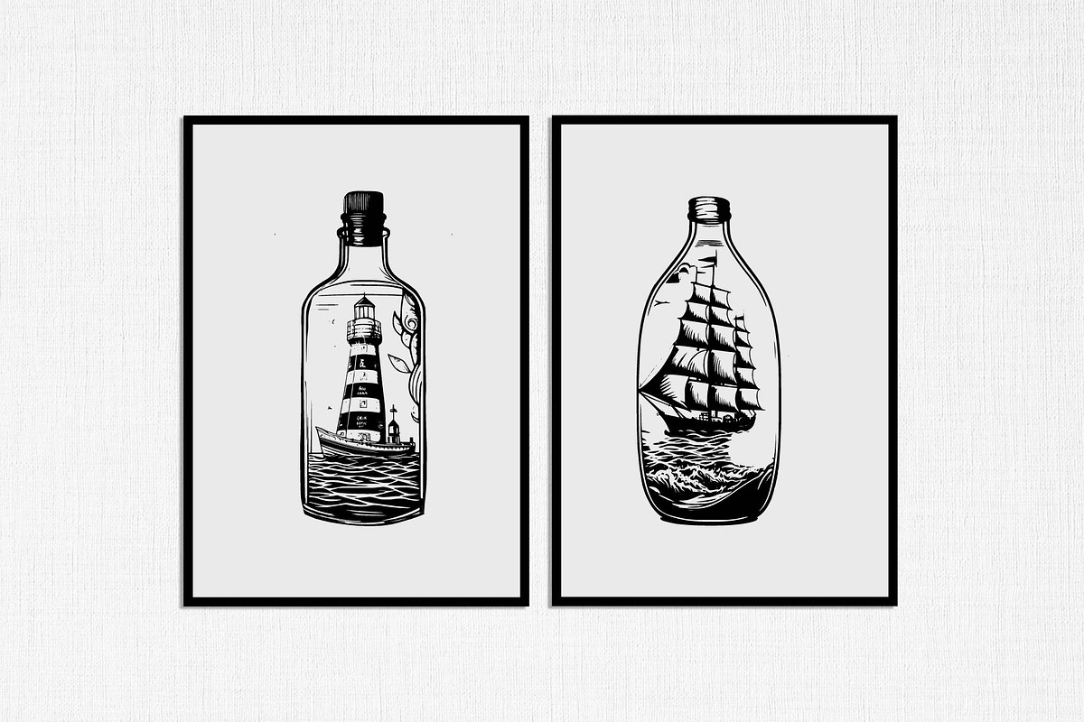 sailboat in bottle stencil v1, a Decorative Illustration by TaKong Magics (Photo 2 of 5)