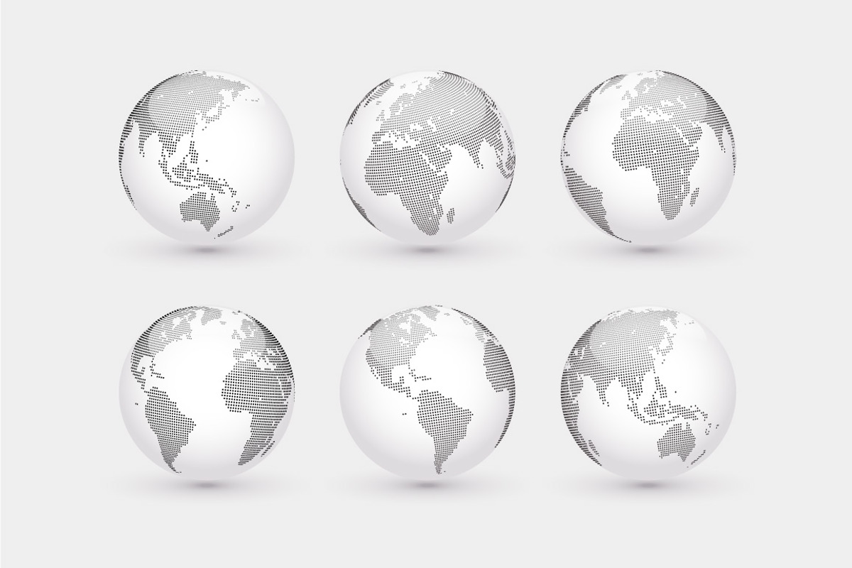 Set of vector dotted globes + Bonus, a Work Illustration by Greeek (Photo 1 of 3)