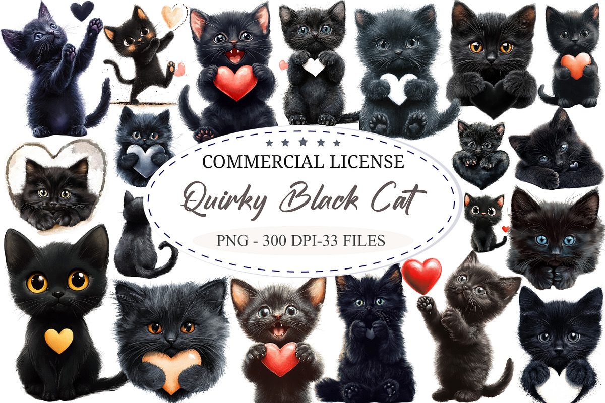Quirky Black Cat Heart Paws Love PNG, a Seasonal Illustration by designcity5 (Photo 1 of 5)