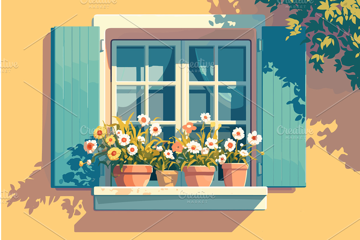 Cartoon yellow wall with a window, an Object Illustration by LadadikArt