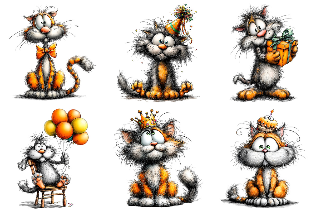 Whimsical Birthday Cat Clipart, an Illustration by Craft Nest (Photo 9 of 9)