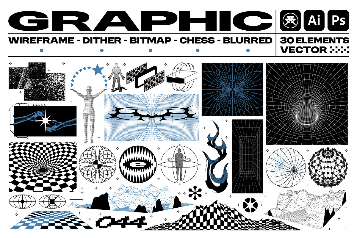 Wireframe Graphic Pack 30 Elements, an Object Graphic by BonkiStudio (Photo 1 of 9)