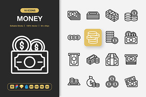 Money Icons, an Outline Icon by Spacepixel Creative