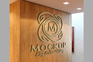 3D Sign Logo Mockup Wood Office Wall