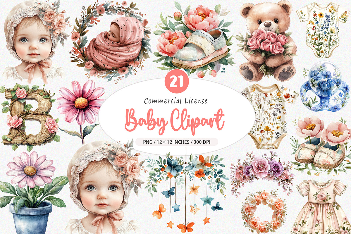 Watercolor Baby Sublimation PNG, an Illustration by SinaCreation (Photo 1 of 5)