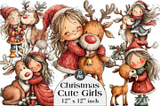 Cute Christmas Girls Clipart, an Illustration by DreamArtGraphic (Thumbnail 1 of 5)