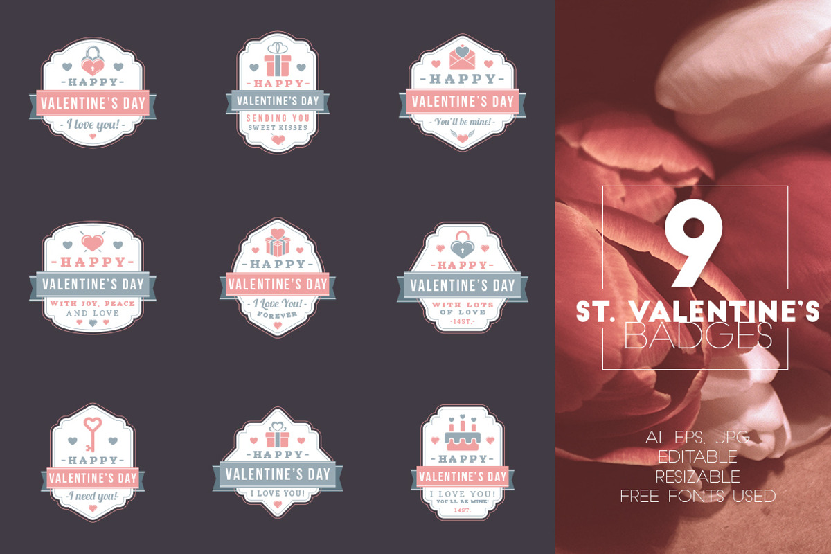 Set of 9 St. Valentine's Badges, a Branding & Logo Template by AntartStock (Photo 2 of 4)