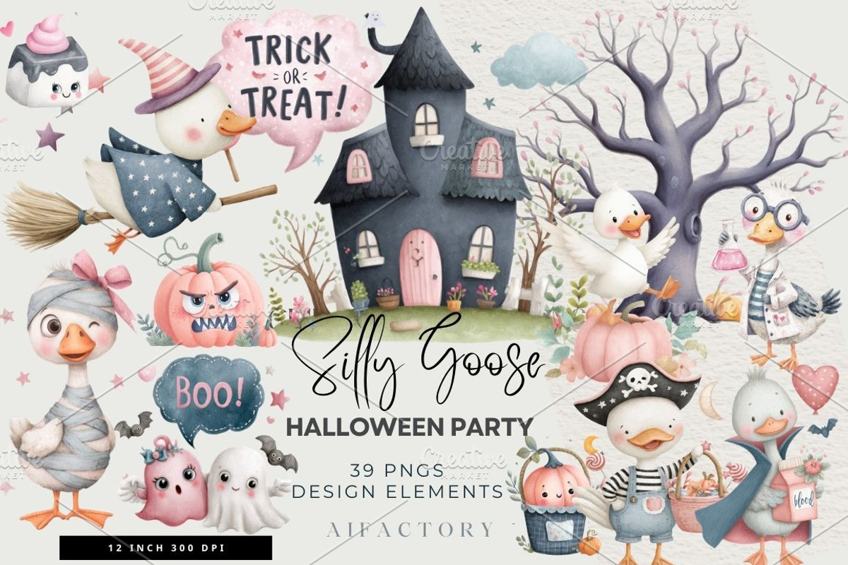 Silly Goose Halloween Party Clipart, a Seasonal Illustration by artinspirestudio (Photo 1 of 4)