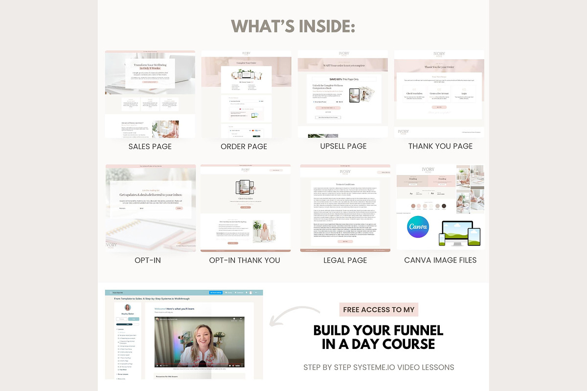 Systeme.io Ivory Rose Sales Funnel, a Landing Page Template by Hayley's Digital Hub (Photo 2 of 10)