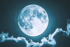 A full moon shining brightly over clouds in a starry night sky, symbolizing tra, a Nature Photo by Mashimara