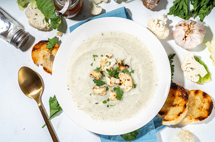 Homemade cauliflower cream soup, a Food & Drink Photo by Rimma