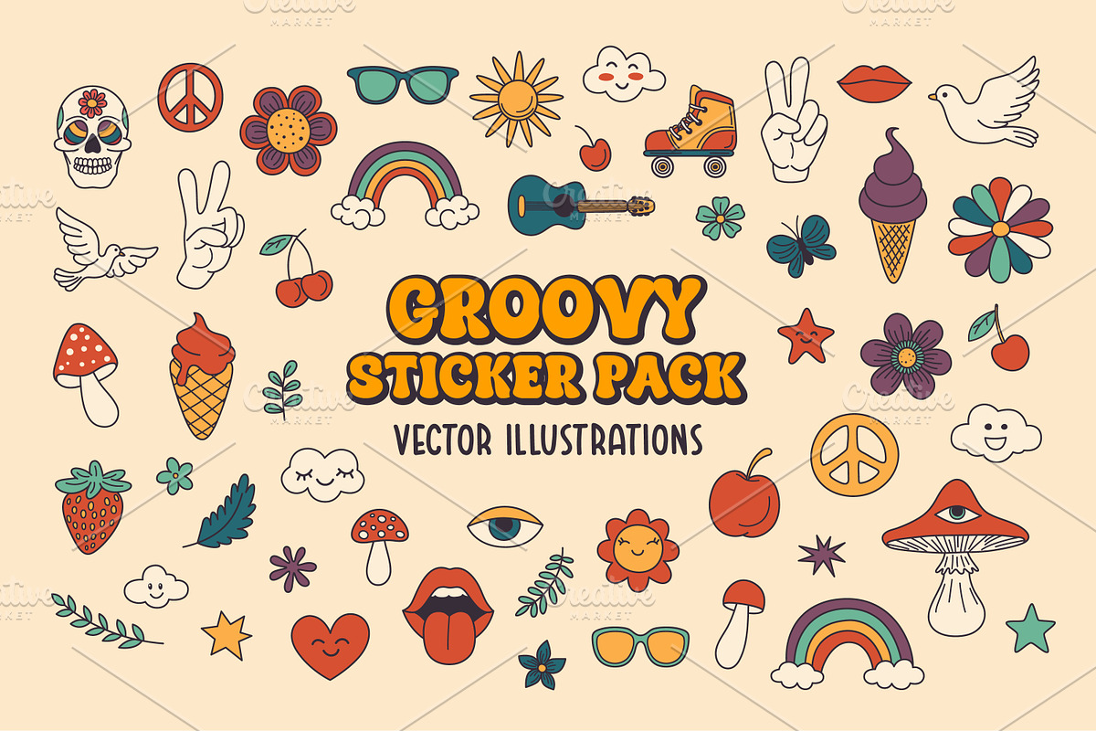 Groovy Sticker Pack, an Object Graphic by Gomolach