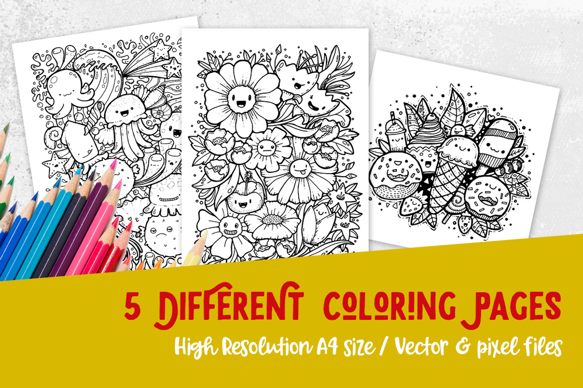 The Happy Doodle Coloring Pages, an Illustration by PrettyLittlePigs (Photo 2 of 4)
