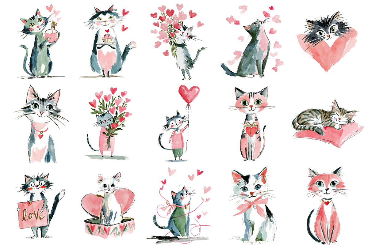 Valentine Kitten Cliparts Bundle, an Illustration by Craft Nest (Photo 3 of 7)