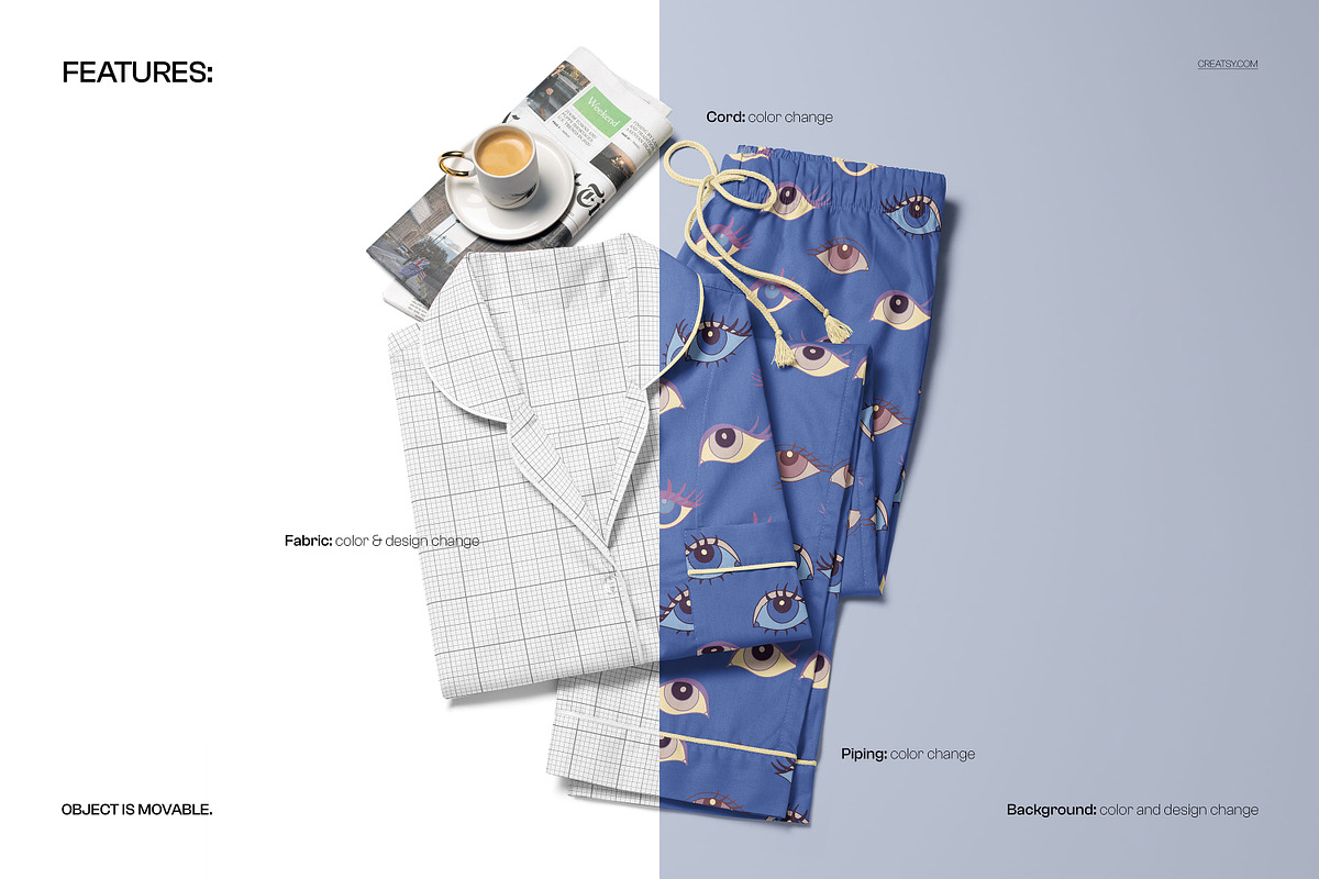 Short-Sleeve Pajama Set Mockup Set, a Bottom Mockup by creatsy5 (Photo 3 of 10)