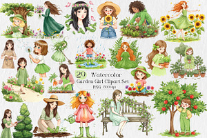 Garden Girl Clipart Set, an Illustration by Creative Art
