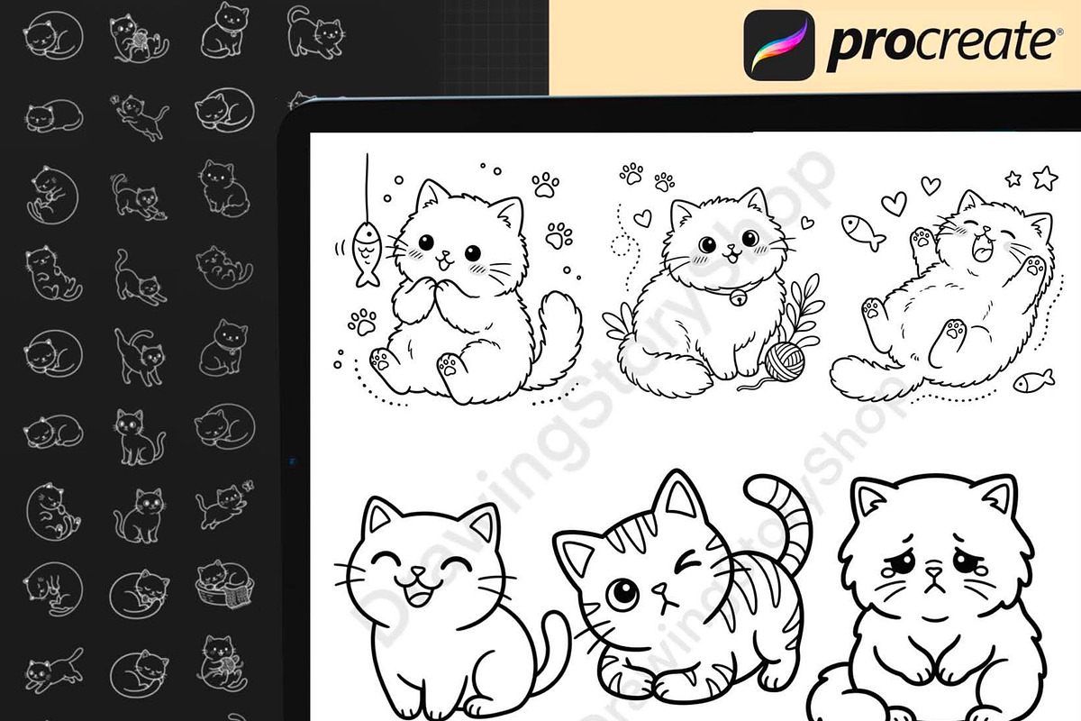 130 Kawaii Cat Procreate Stamps, a Brush Add-On by DrawingStoryShop (Photo 9 of 12)