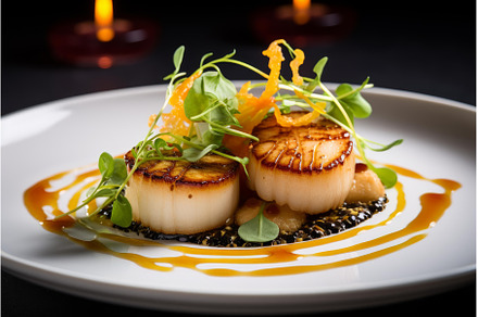 Seafood-rich Scallop dish served, a Food & Drink Photo by Ylivdesign