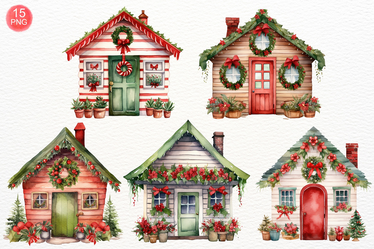 Christmas House Watercolor Clipart, a Seasonal Illustration by Maysa Art (Photo 3 of 5)