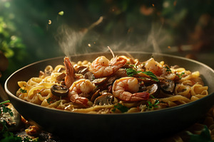Delicious shrimp pasta in a bowl, a Photo by Beautiful things