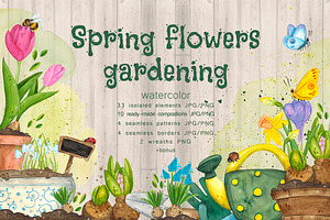 Spring bulbous flowers watercolor
