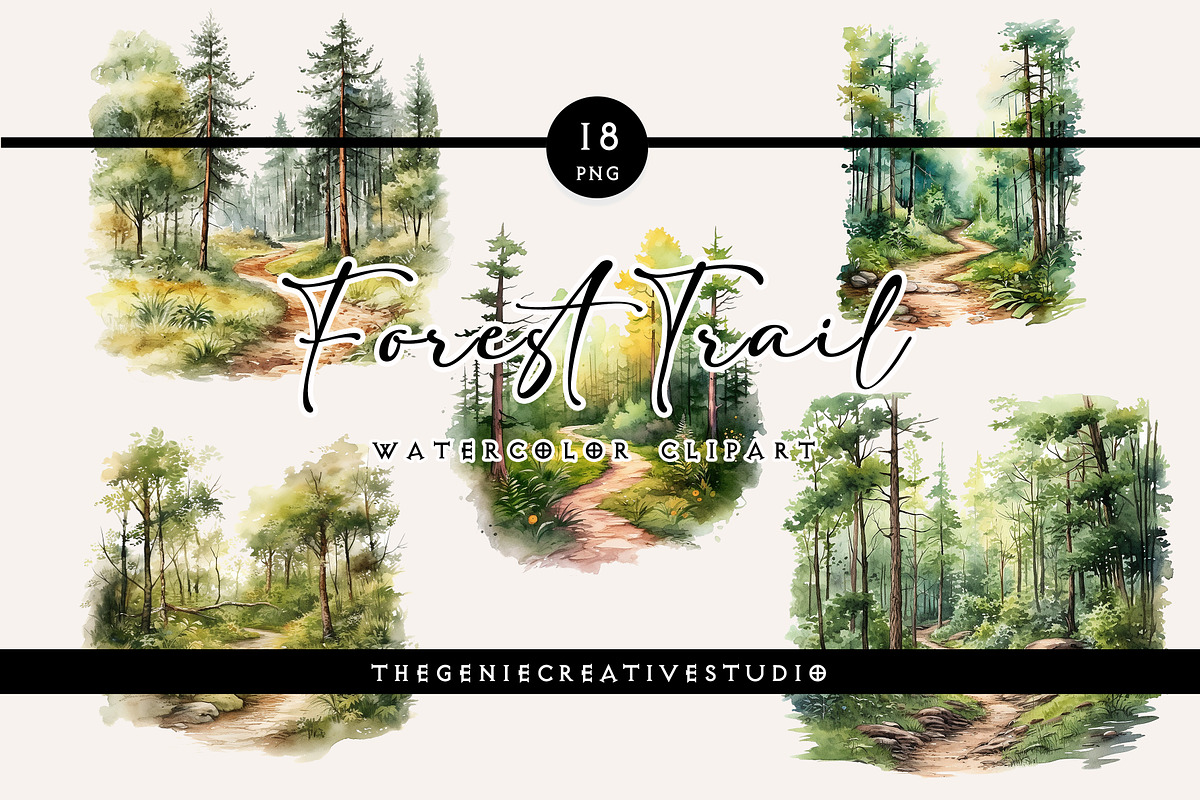 Watercolor Forest Trail PNG Clipart, an Object Illustration by Geniecreativestudio (Photo 1 of 9)