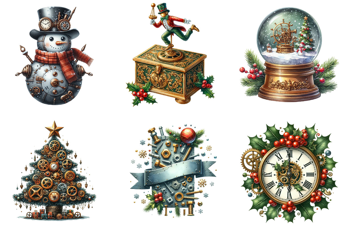 Christmas Steampunk Clipart, an Illustration by DreamArtGraphic (Photo 2 of 5)
