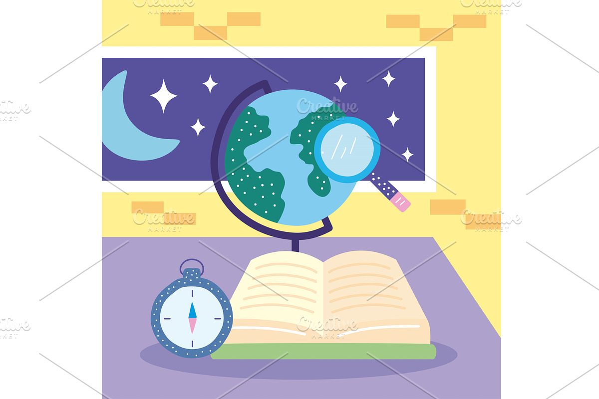 geography school subject icons, an Object Illustration by studiogstock