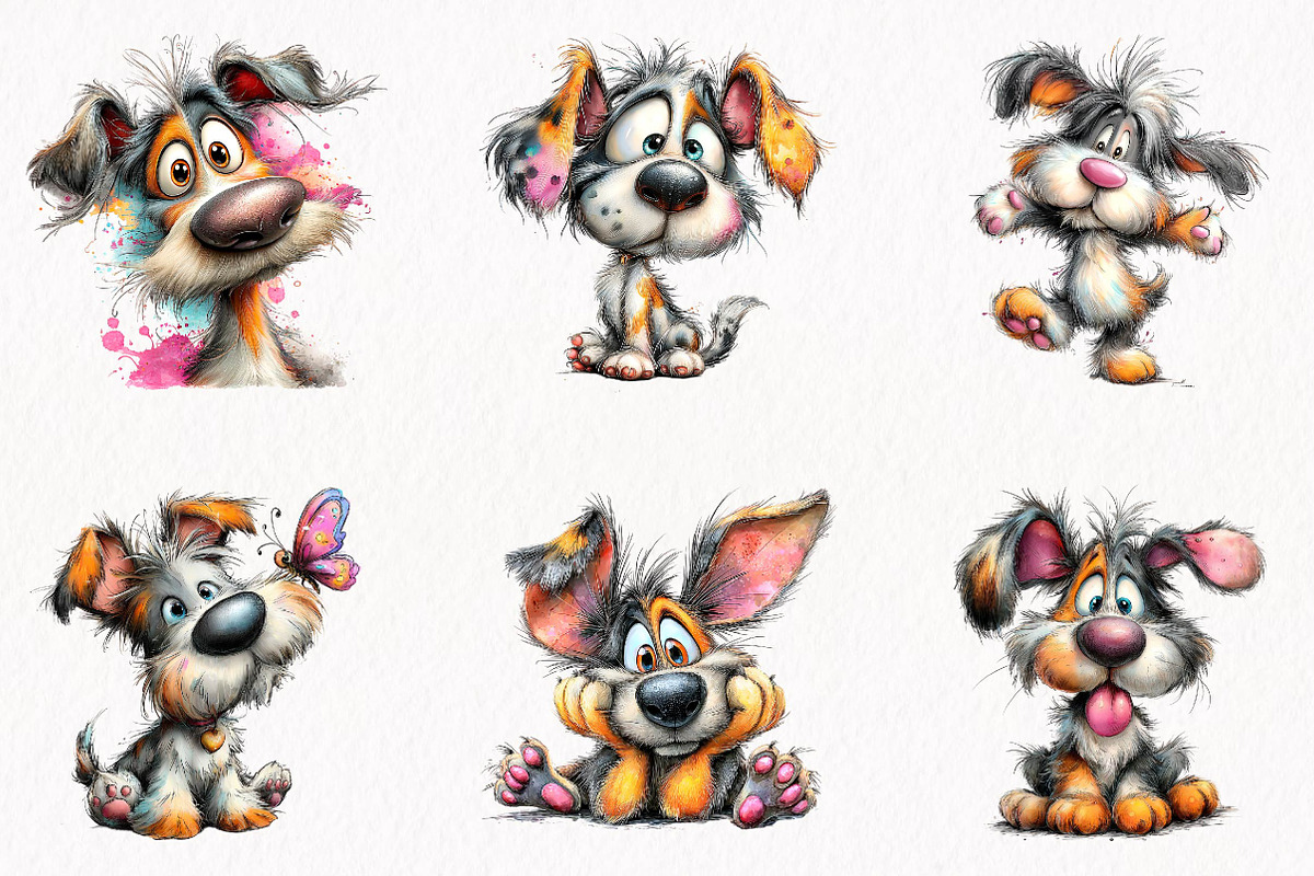 Funny Whimsical Dogs Clipart Set, an Animal Illustration by fashionaddict (Photo 4 of 7)