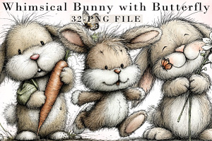 Whimsical Bunny with Butterfly Clipa, an Illustration by Libby Wishes
