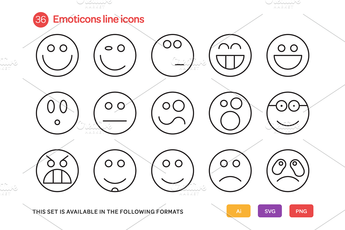 Emoticons Line Icons Set preview 2