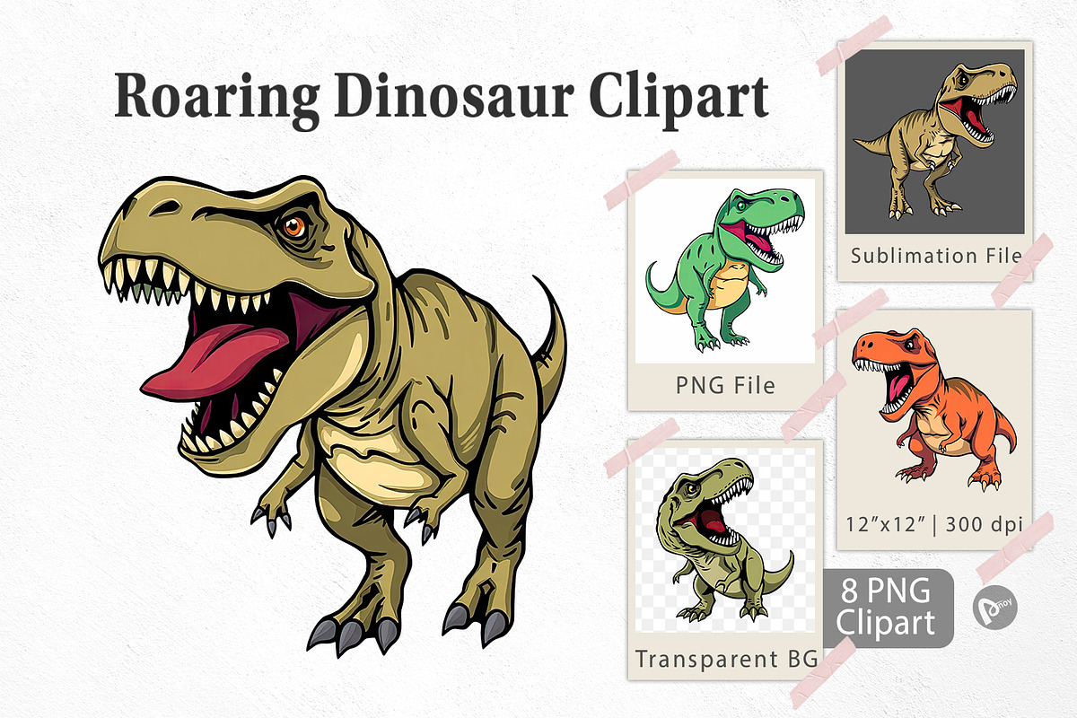 Roaring Dinosaur Clipart, a Graphic by Artnoy (Photo 1 of 5)