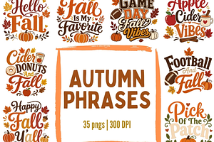 Autumn Phrases PNG Bundle, a Seasonal Illustration by Tanya Kart