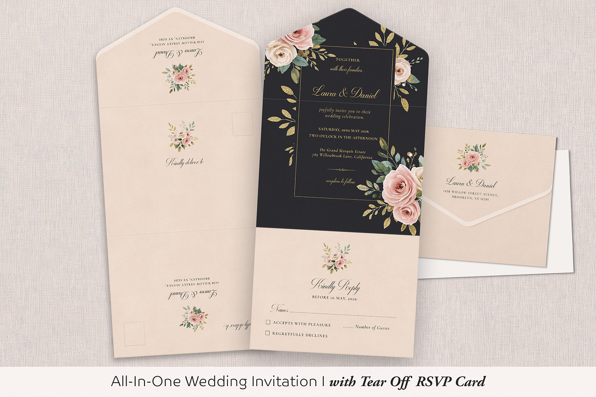 Blush Pink All-In-One Wedding Invite, an Invitation Template by by creative paper (Photo 4 of 4)