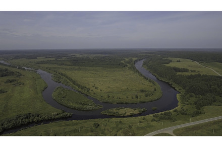 Top view of beautiful river turns on, a Nature Photo by Media Whale Stock