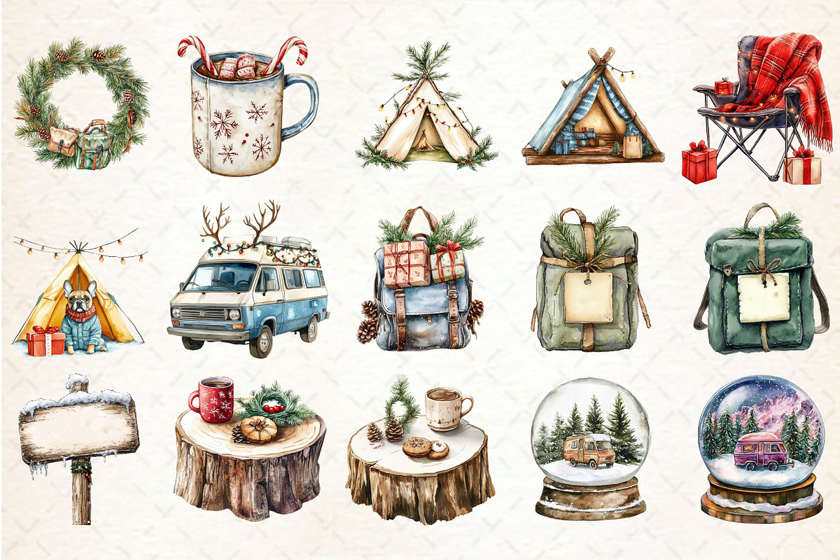 Happy Camping Christmas Clipart, a Seasonal Illustration by Rose Art (Photo 2 of 6)