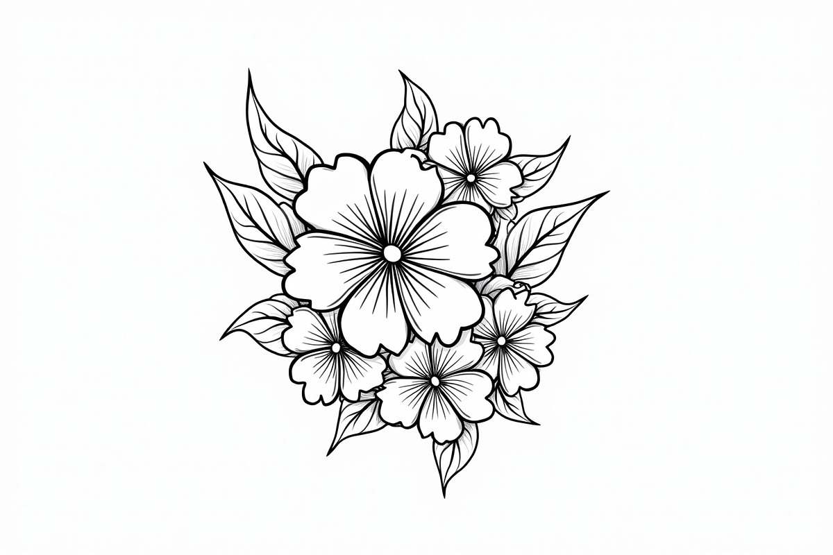 Flower Line Art Coloring Pages Set, an Illustration by jahid234 (Photo 9 of 9)