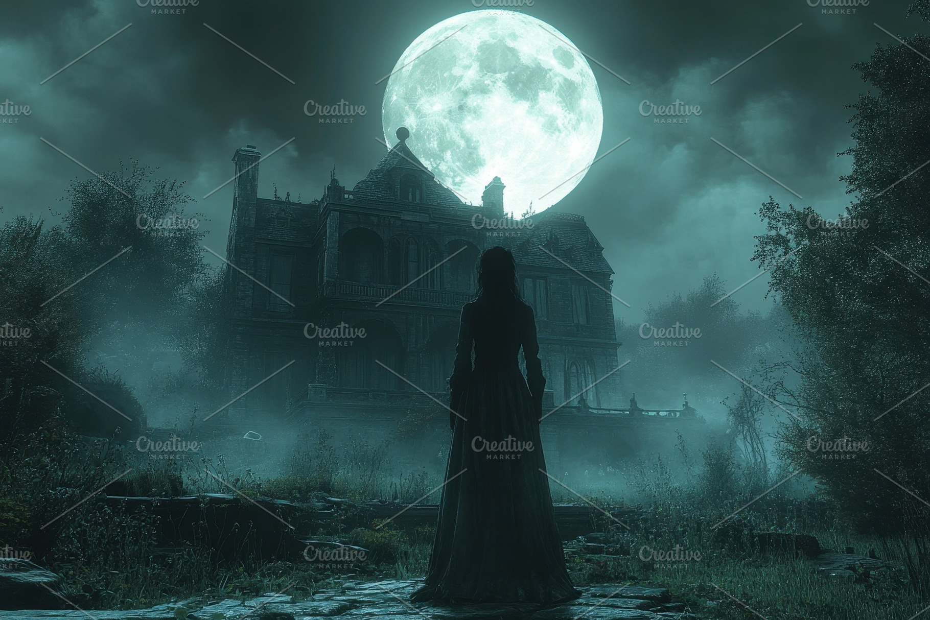 Mysterious figure stands before eeri, a Photo by Tanuart
