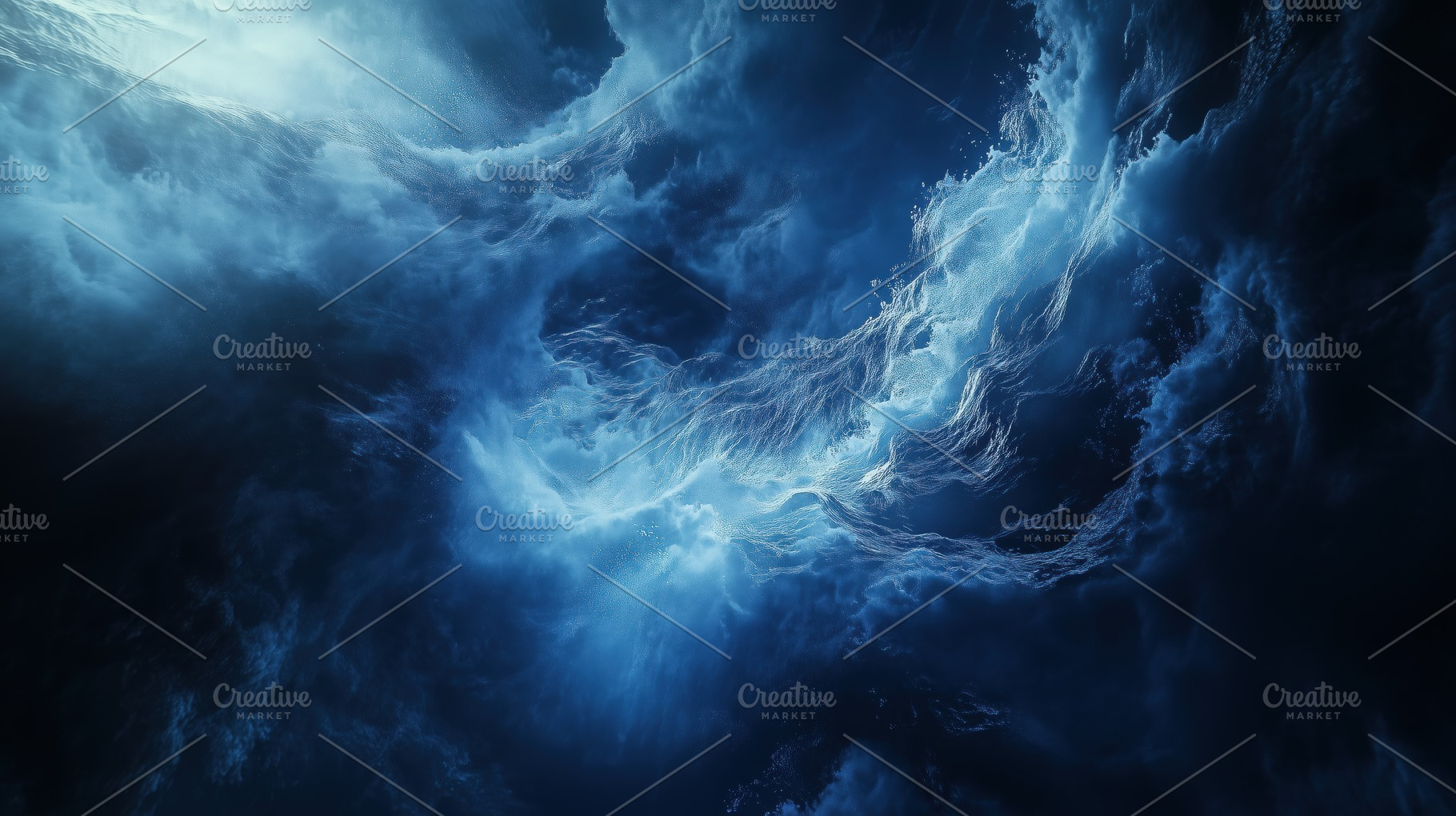 A dramatic and abstract representation of swirling clouds and mist in deep blue, a Photo by Textures & Backgrounds