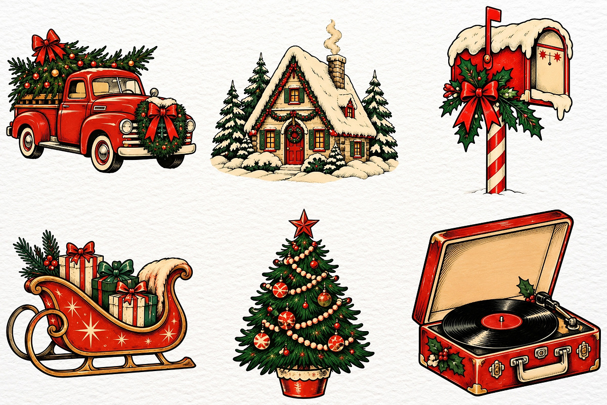 Retro Christmas Clipart Santa Claus, a Seasonal Illustration by SugarCloudStudioArt (Photo 6 of 6)