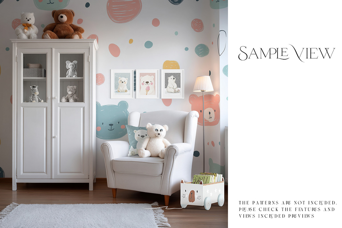 Nursery Wallpaper & 44 Frames Mockup, a Product Mockup by mock-ups