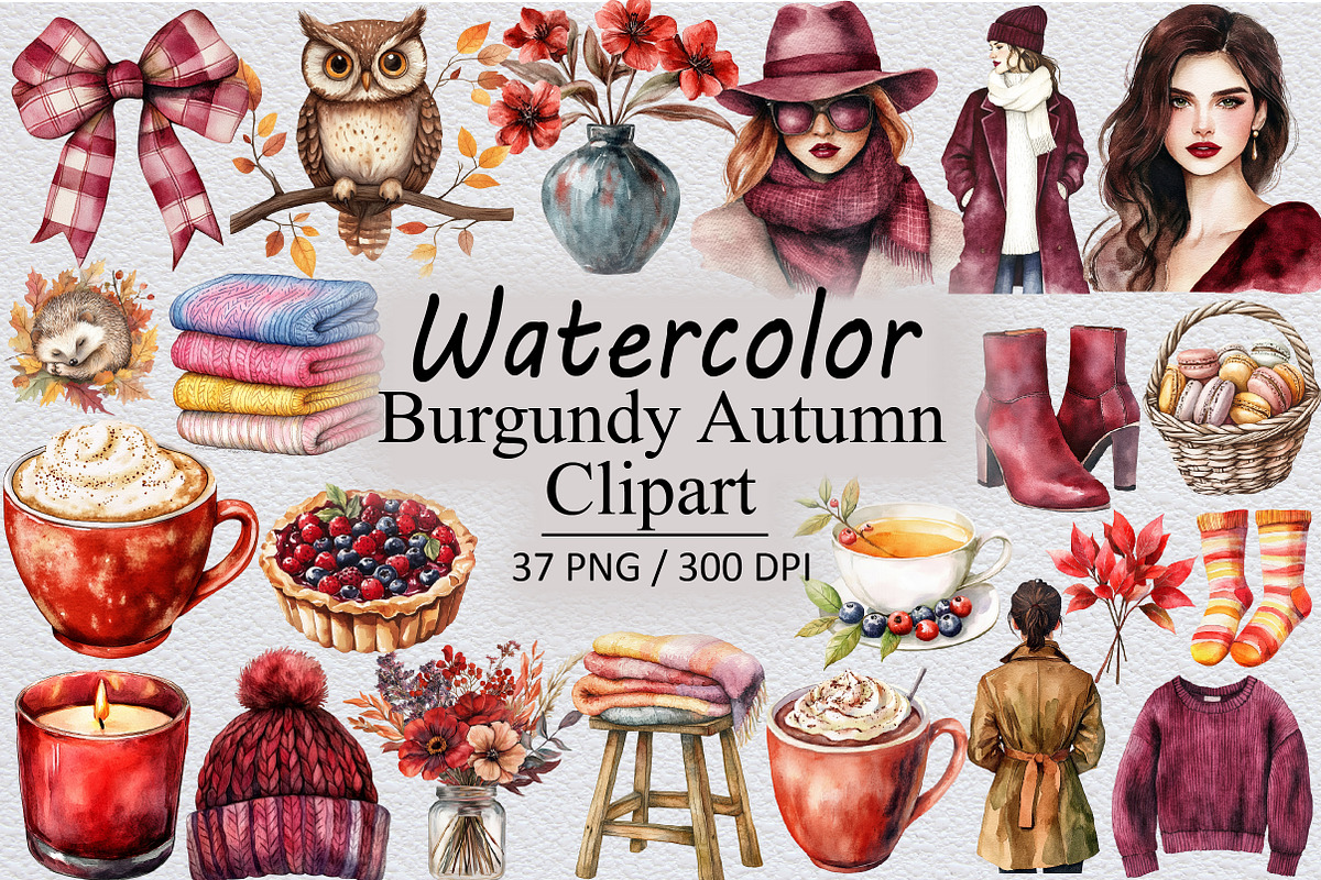 Burgundy Autumn Clipart, an Illustration by Design Market (Photo 1 of 3)