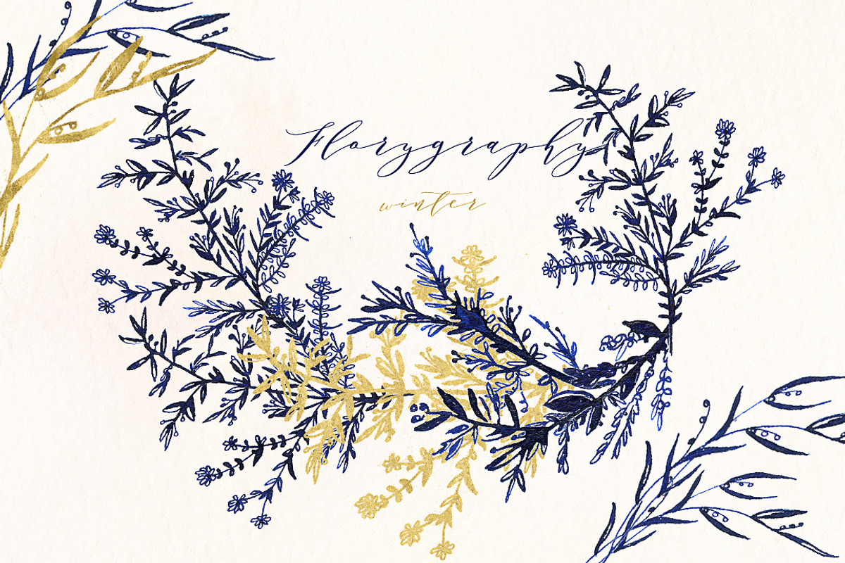 Florygraphy winter. Ink clipart., an Illustration by LABFcreations (Photo 2 of 4)