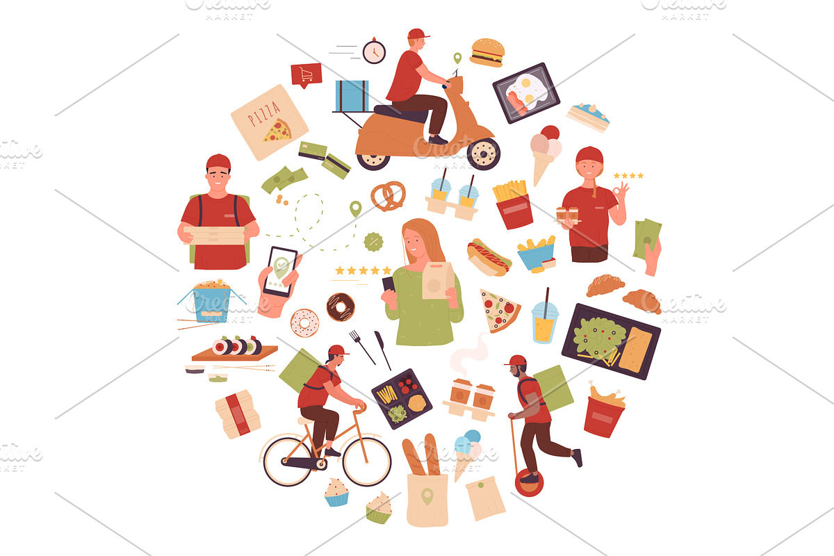 Modern food delivery concept with, a Food Illustration by Flashvector