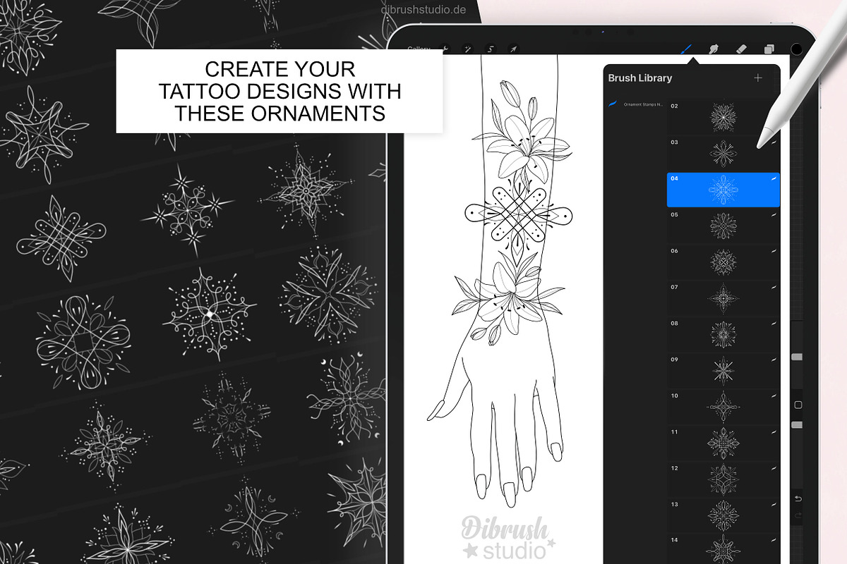 Procreate - Ornament Tattoo Stamps, a Brush Add-On by DiBrush Studio (Photo 7 of 8)
