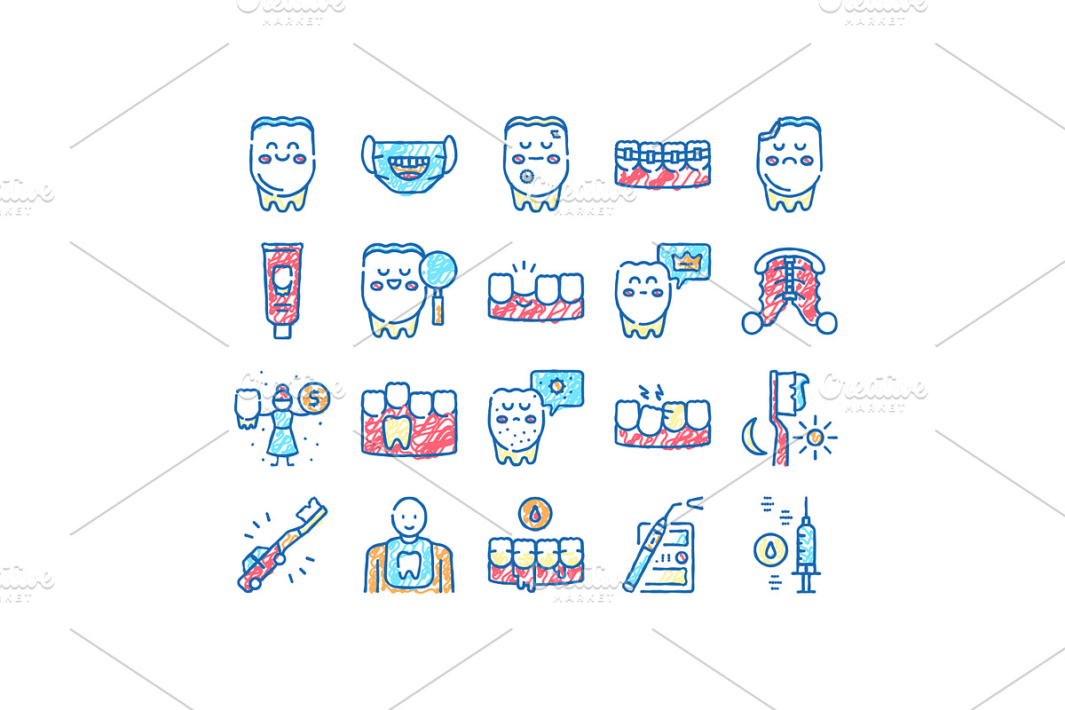 Children Dentist Dental Care Icons, an Object Illustration by pikepicture