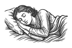 Peaceful woman sleeping in bed, a Person Illustration by AlexArt