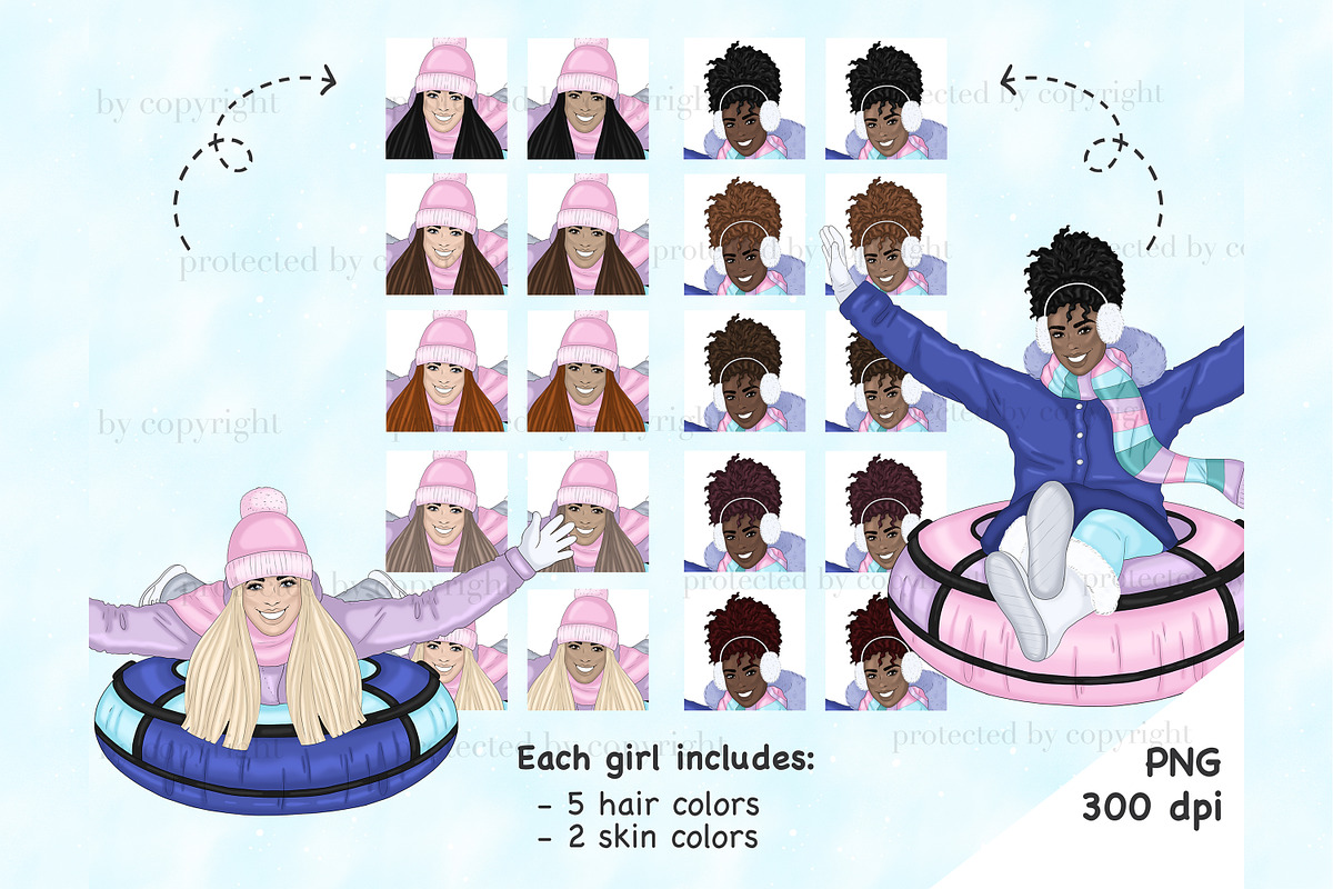 Snowy Girls Clipart, a Seasonal Illustration by GlamArtZhanna (Photo 3 of 4)