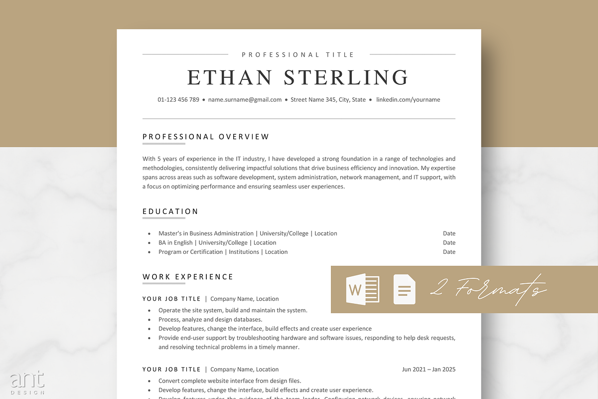 ATS Resume Template - Ethan, a Resume Template by AntDesignStudio (Photo 1 of 9)